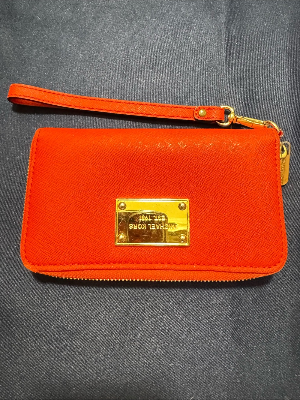 Michael Kors Orange Zip Wristlet Wallet w/ Wrist Strap Logo, Credit Card